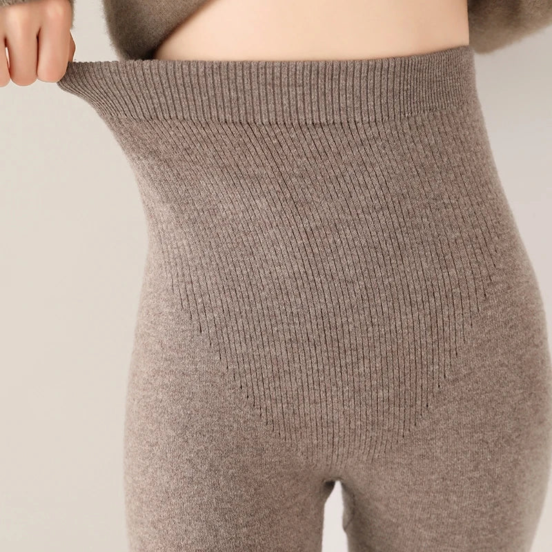 2024 new women's leggings 100% wool knitted high waisted pants, warm, soft, elastic tight pants, slim fit women's cashmere pants