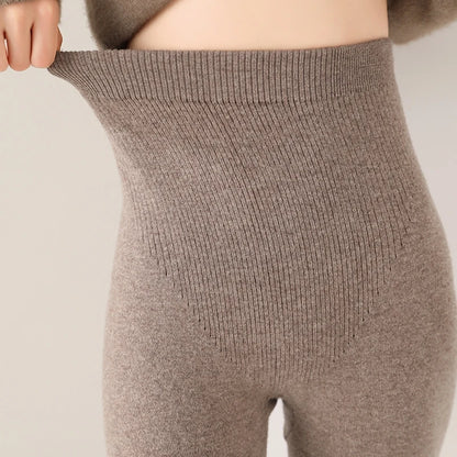 2024 new women's leggings 100% wool knitted high waisted pants, warm, soft, elastic tight pants, slim fit women's cashmere pants