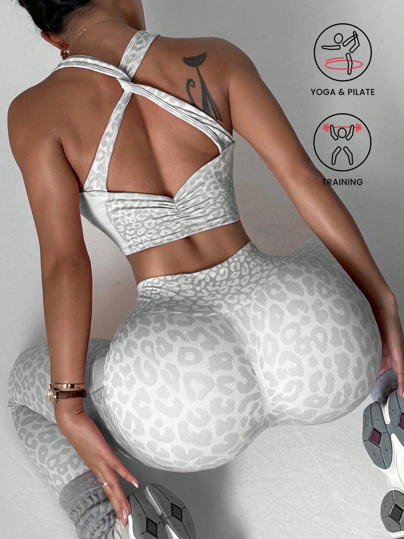 Casual Sexy Outdoor Yoga Tracksuits Women Leopard Print Corset Top+Pants 2-piece Set Female GYM Fitness Trousers Suit Sportwear