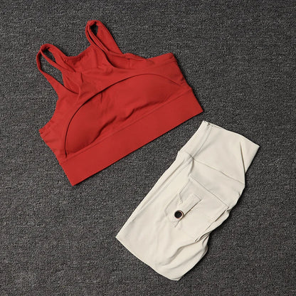 TRY TO BN Fitness Shorts Yoga Sports Bra Sets Women's Tracksuit Sportswear Workout High Waisted Leggings Cycling Gym Suit Pocket