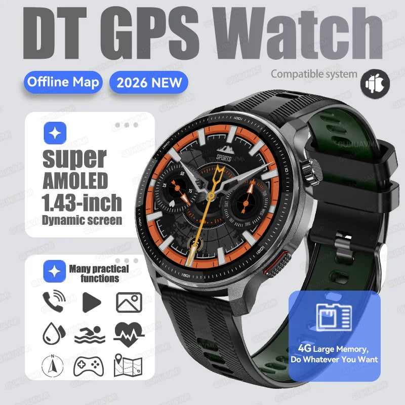 New Outdoor Adventure Tactical Smart Watch Built-in GPS Offline Map 4GB RAM Compass Altimeter Men Fitness Exercise Smart Bracele