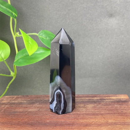 Black Agate Crystal Tower Natural Gem Obelisk Exquisite Home Decoration Ornament Rare Material for Relaxation And Energy
