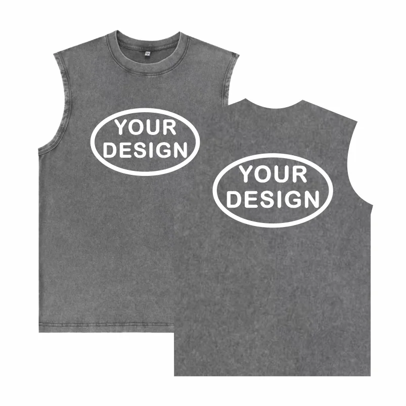 Retro Pickled Cotton Tank Top Logo Custom Print Men's and Women's Fitness Gym Exercise Street Sports Leisure Sleeveless T-shirt