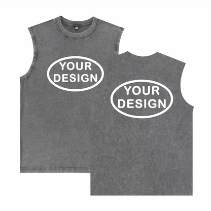 Retro Pickled Cotton Tank Top Logo Custom Print Men's and Women's Fitness Gym Exercise Street Sports Leisure Sleeveless T-shirt