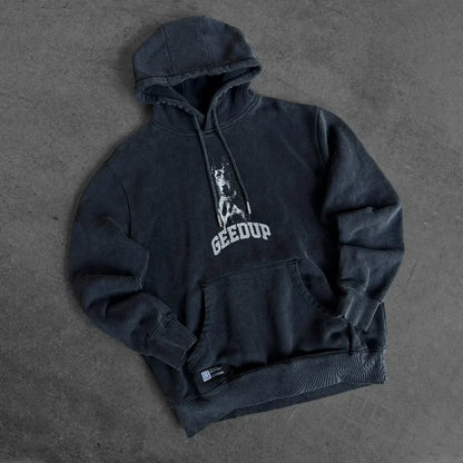 Y2k Washed Cotton Hoodie Polka Dots Doberman Printing Men Women Sweatshirt Vintage Hip Hop Streetwear Unisex Boxy Casual Hoodie