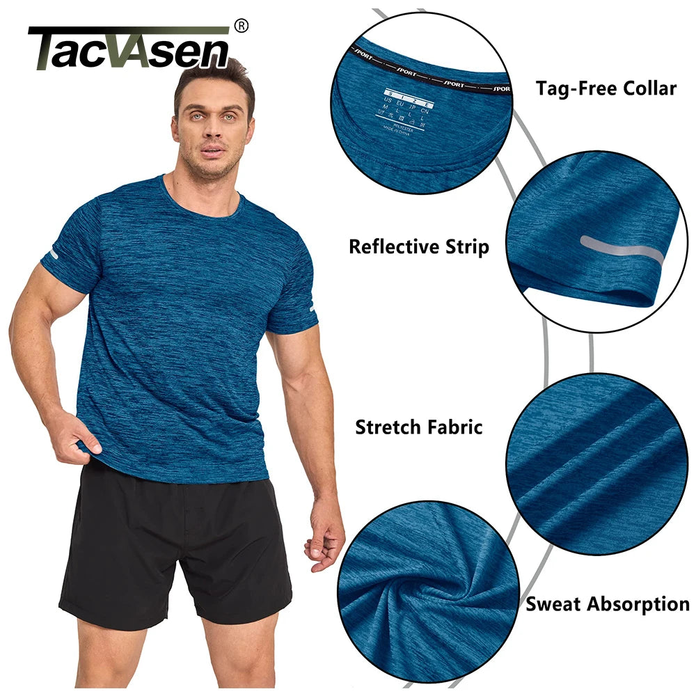 TACVASEN 3 Packs Quick Dry Summer T-shirts Reflective Stripe Men Running Fitness Tops Gym Training Shirt Breathable Sportswear