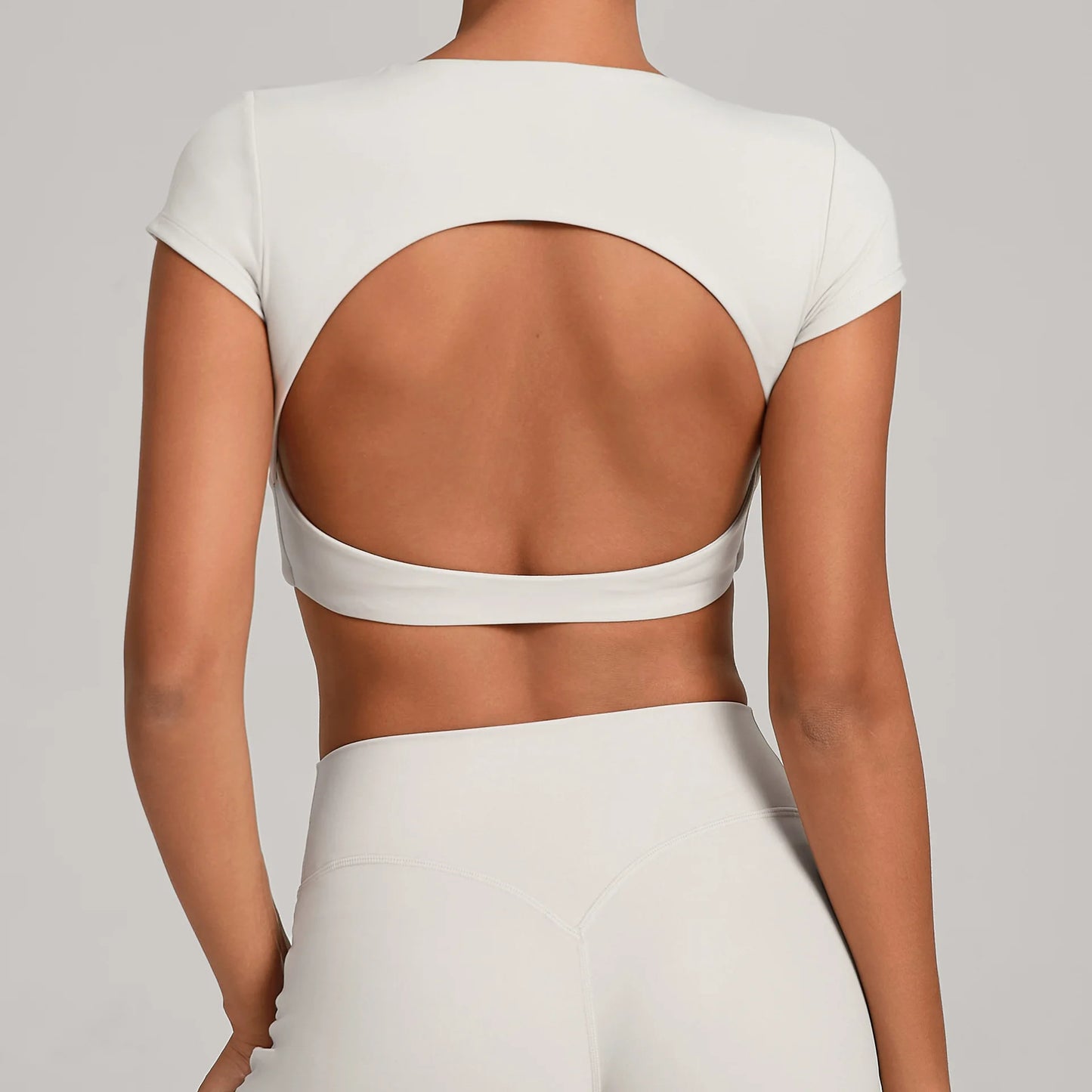 Hollow Backless Short Sleeve Sporty Slim T-shirt Women Crop Top Breathable Quick Dry Gym Workout Top Sport Shirt Fitness Clothes