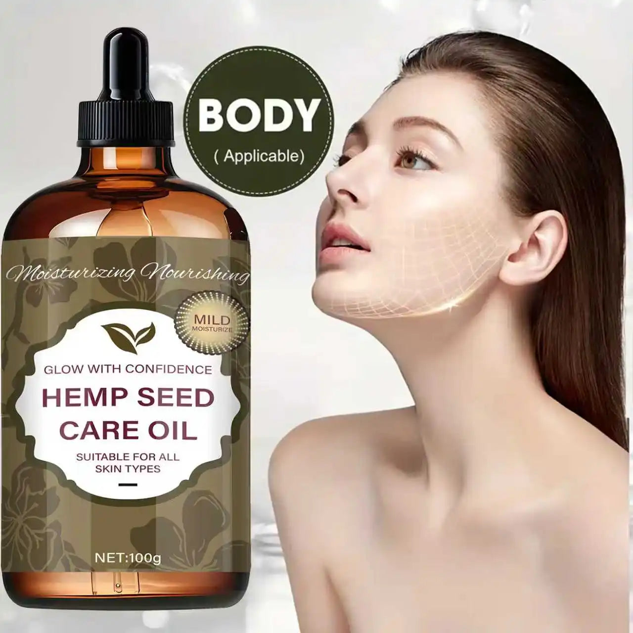 Hemp Seed Care Oil - Light Delicate Texture, Moisturizes & Protects, Enhances Skin Elasticity, Suitable for All Skin Types