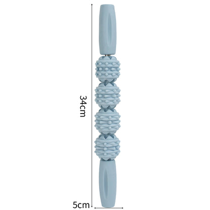4 Ball Roller Muscles Massage Stick Relaxation Yoga Fitness Wolf Tooth Fascia for Calves Thighs Arm Full Body Massage Yoga Stick