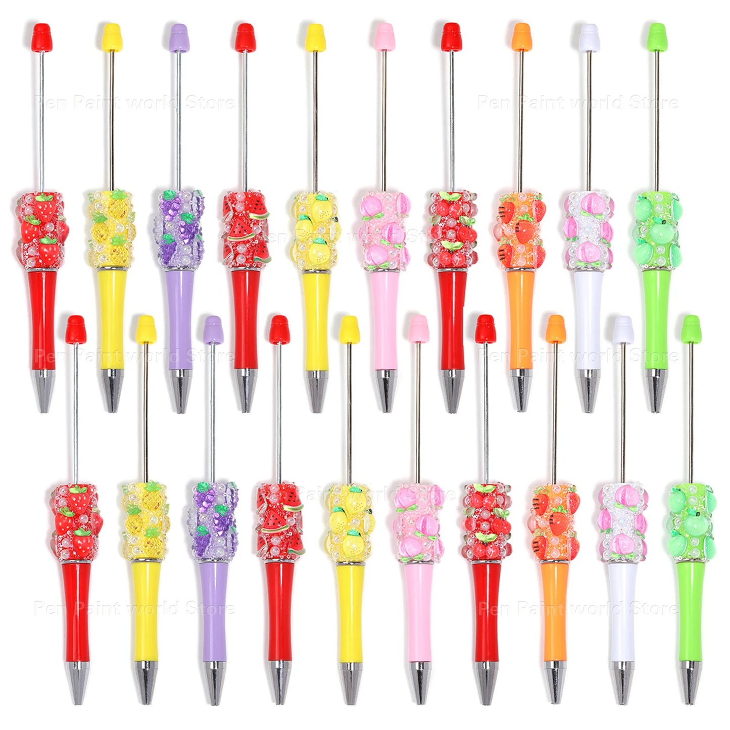 10-50Pcs DIY Bead Ballpoint Pen – Fruit Motif and Pearl Accents, Creativity Bead Pen for Journaling & Notes
