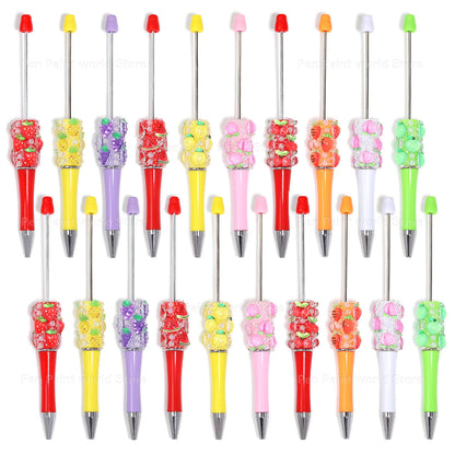 10-50Pcs DIY Bead Ballpoint Pen – Fruit Motif and Pearl Accents, Creativity Bead Pen for Journaling & Notes