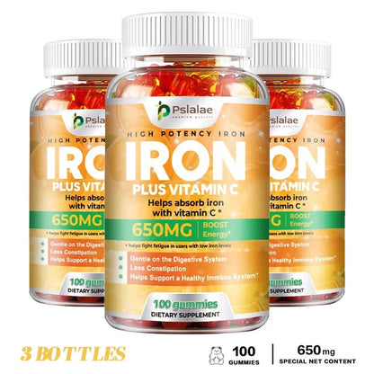 Iron Gummies 650 Mg - Promotes Red Blood Cell Production, Relieves Fatigue, Gently Absorbs Iron, and Improves EnergySupplementsS