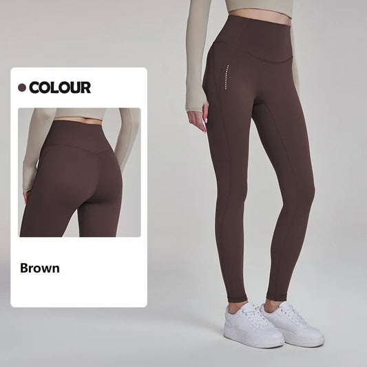 Women's Yoga Leggings Lycra Naked Feel Antibacterial with Pocket Reflective Print Fitness Sports Trousers