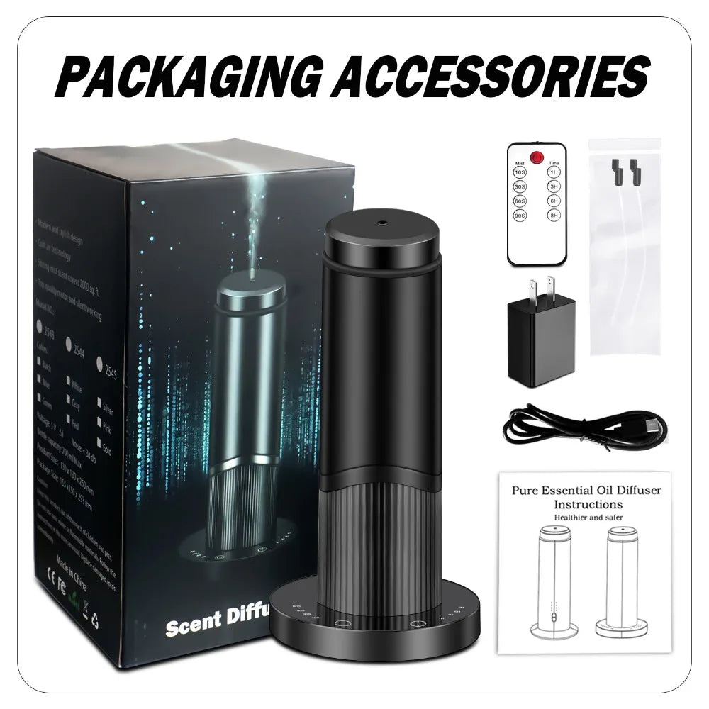 Waterless Scent Essential Oil Diffuser Black Intelligent Aromatherapy Diffuser 200ML Large Capacity Aroma Diffuser Hotel Home