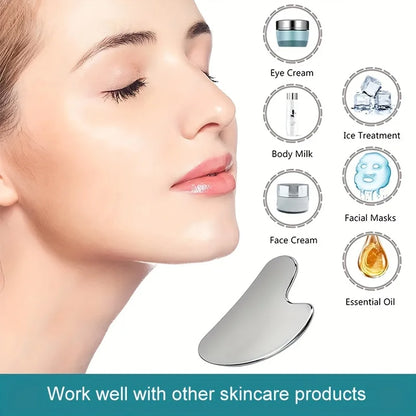 Premium Stainless Steel Facial Scraper - Lymphatic Drainage Face Tension, and Relaxation, Durable Metal Tool for Face and Body,