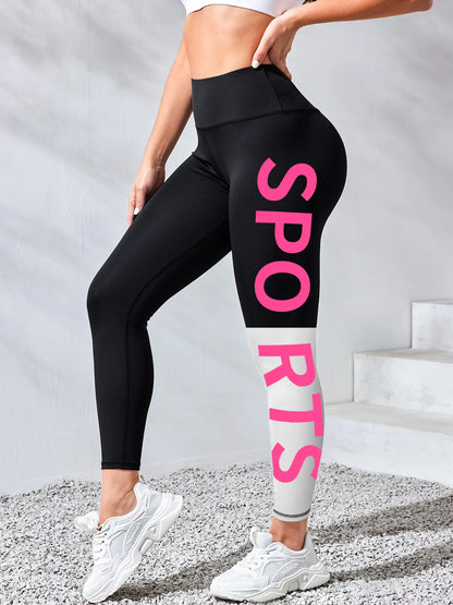 Women's SPORT Letter Print Yoga Pants High-Waisted Workout Leggings for Gym, Running & Outdoor Sports