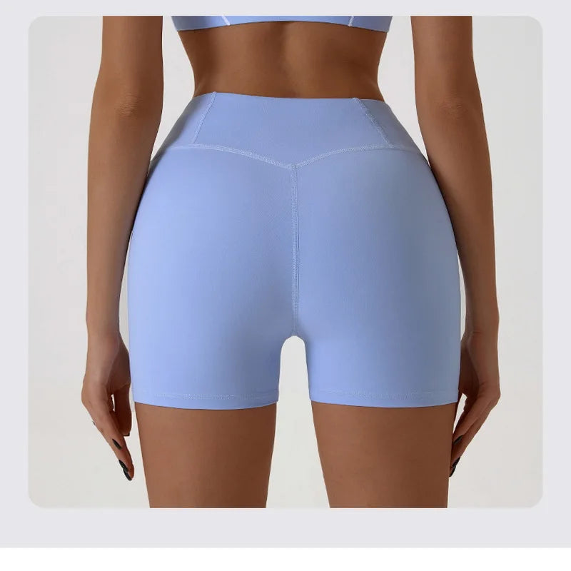 Nude High-elasticity Yoga Suit Contrasting Color Bra Halter Top Hip-lifting Fitness Line Shorts Pilates Sports Set