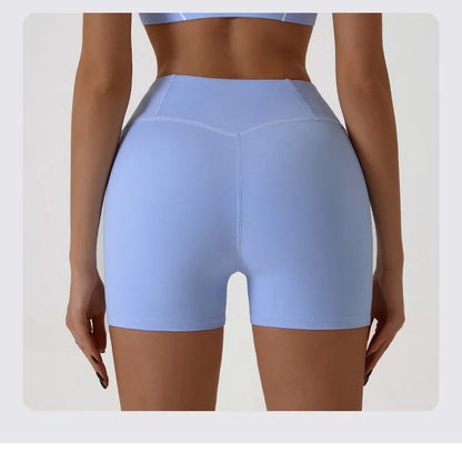 Nude High-elasticity Yoga Suit Contrasting Color Bra Halter Top Hip-lifting Fitness Line Shorts Pilates Sports Set