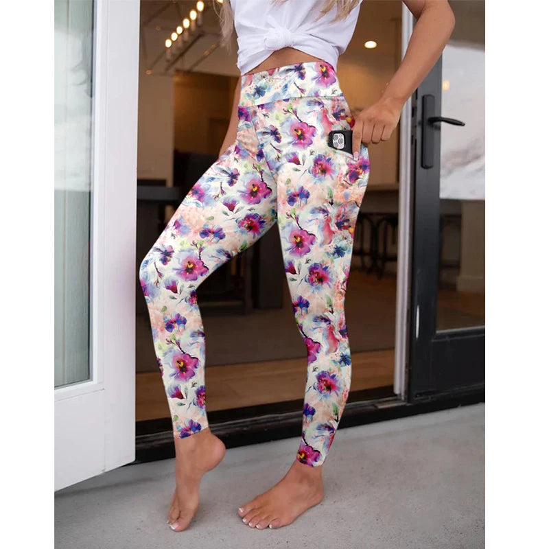 LETSFIND High Waist Women's Fitness Leggings 3D Digital Print Sexy Pockert Elastic Pants Fashionable Gym Trousers