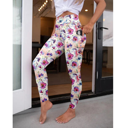 LETSFIND High Waist Women's Fitness Leggings 3D Digital Print Sexy Pockert Elastic Pants Fashionable Gym Trousers