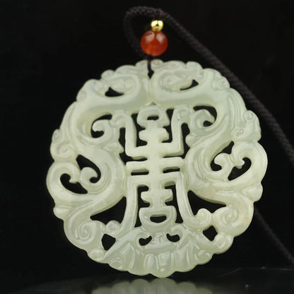 China Natural hetian Jade Hand Carved statue flower and dragon loong pendant #50