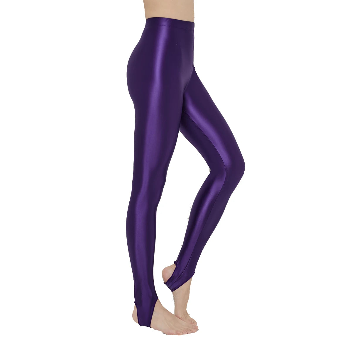 AMORESY Women Glossy Soft Smooth Breathable Satin Stretch Thin High Waist Slim Bodybuilding Yoga Sports Tights Stirrup Leggings