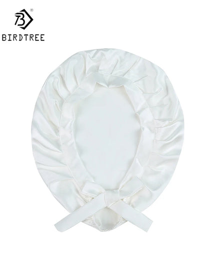 BirdTree 100% Real Silk Sleep Cap for Women, Hair Care Natural 19 Momme Silk Postpartum Hat, Night Bonnet with Tie T32101X