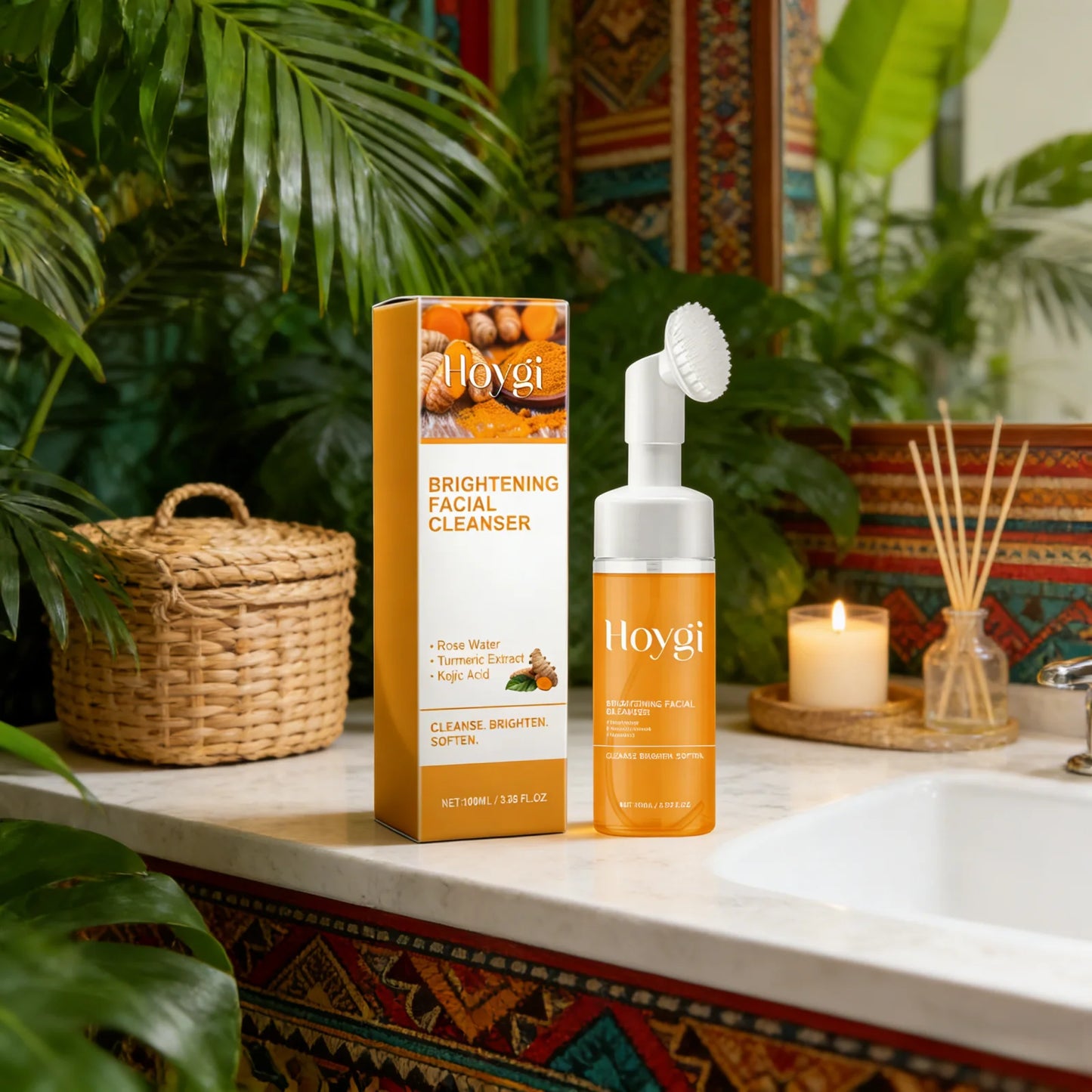 Hoygi Brightening Facial Cleanser Oil Control Deep Cleansing Softening Skin Smoothing Natural Formula Turmeric Foaming Cleanser