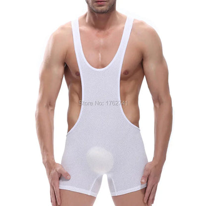 Mens Wrestling Singlet Leotards Stretchy Breathable Eyelets Underwear Jumpsuit Bodysuit