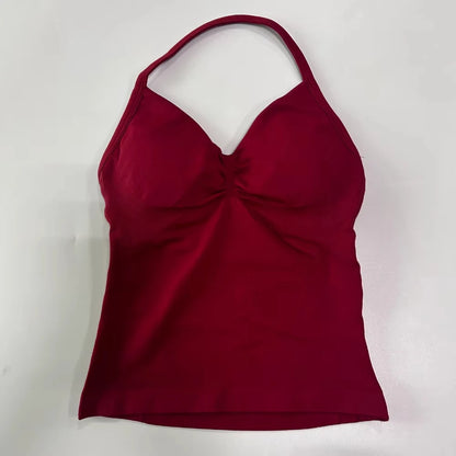 2Pcs Gym Set Women Backless Tank Tops High Waist Scrunch Seamless Shorts Gym Suit Fitness Clothes Activewear Workout Set