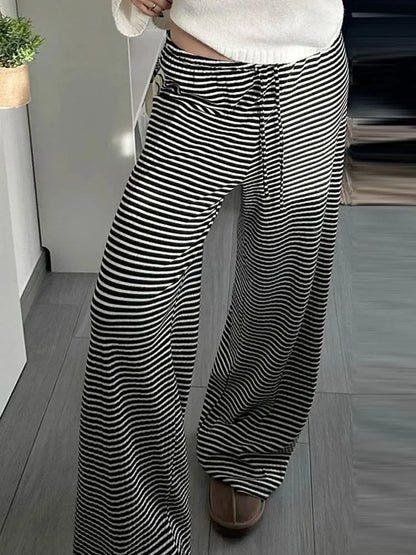 Women's Stripe Drawstring Low Waist Sweatpants Casual Elastic Baggy Straight Leg Pants Loose Fit Summer Streetwear Trousers