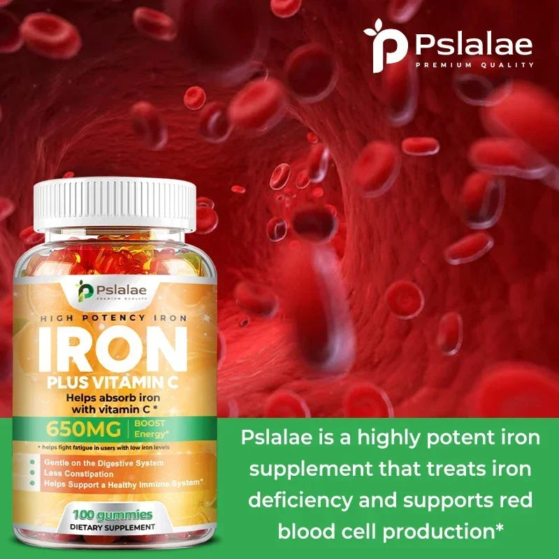 Iron Gummies 650 Mg - Promotes Red Blood Cell Production, Relieves Fatigue, Gently Absorbs Iron, and Improves EnergySupplementsS