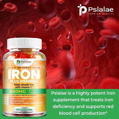 Iron Gummies 650 Mg - Promotes Red Blood Cell Production, Relieves Fatigue, Gently Absorbs Iron, and Improves EnergySupplementsS