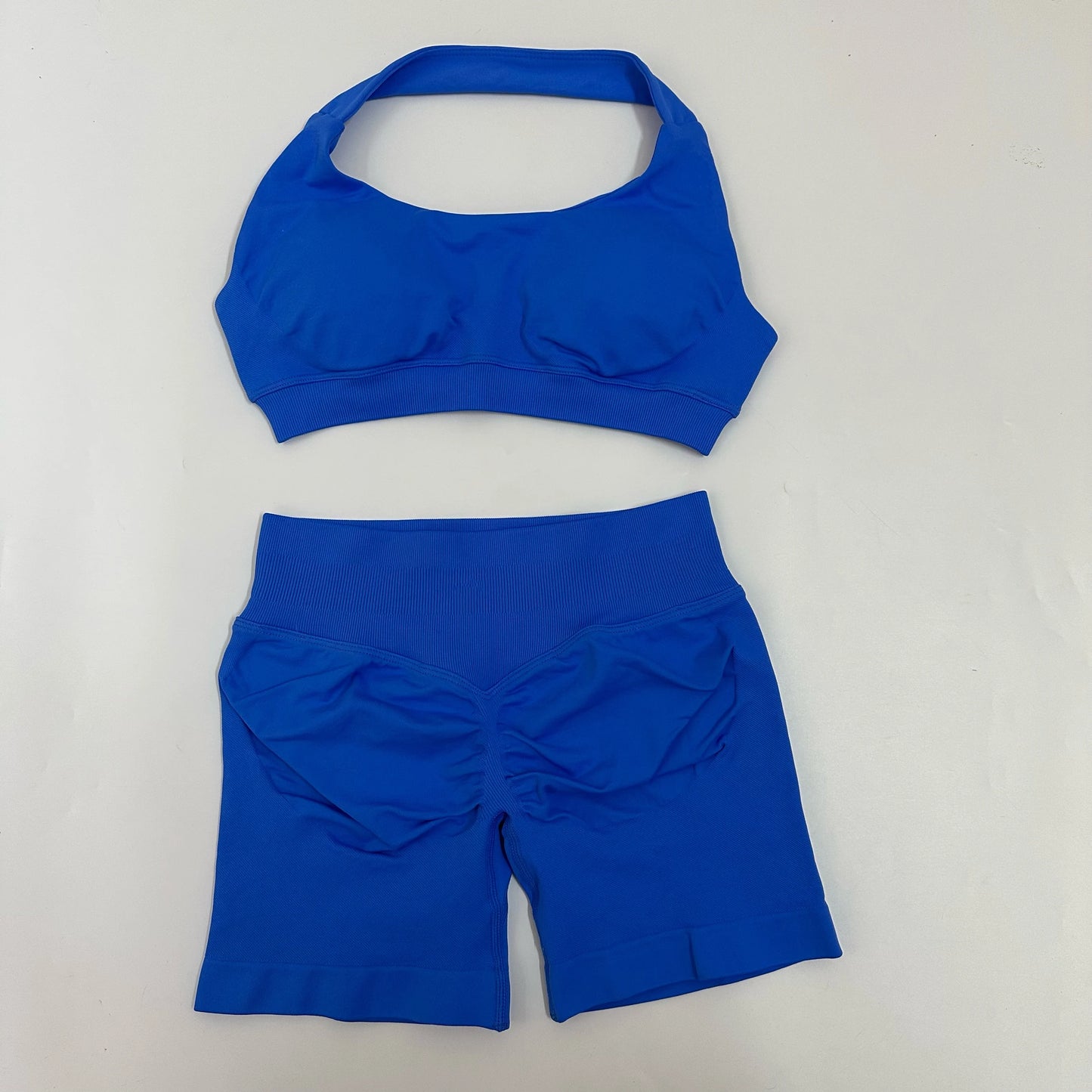 Yoga Shorts Sets Seamless Yoga Set Women 2Pcs Halter Sports Bra Scrunch Butt Gym Shorts Set Workout Clothes Summer Sportswear
