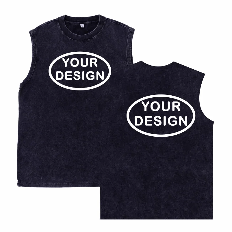 Retro Pickled Cotton Tank Top Logo Custom Print Men's and Women's Fitness Gym Exercise Street Sports Leisure Sleeveless T-shirt