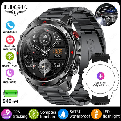 LIGE 2026 New Professional GPS Track Sports Smartwatch Outdoor RIDE Run Compass Altimeter 3ATM Fitness Bracelets 540mAh Watches