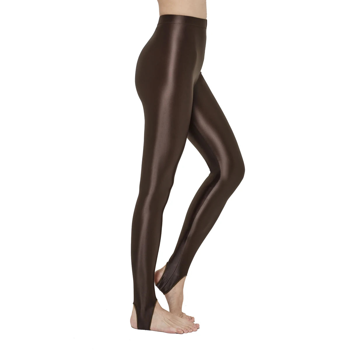 AMORESY Women Glossy Soft Smooth Breathable Satin Stretch Thin High Waist Slim Bodybuilding Yoga Sports Tights Stirrup Leggings