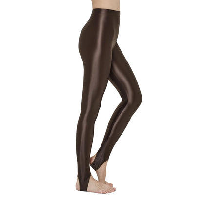 AMORESY Women Glossy Soft Smooth Breathable Satin Stretch Thin High Waist Slim Bodybuilding Yoga Sports Tights Stirrup Leggings