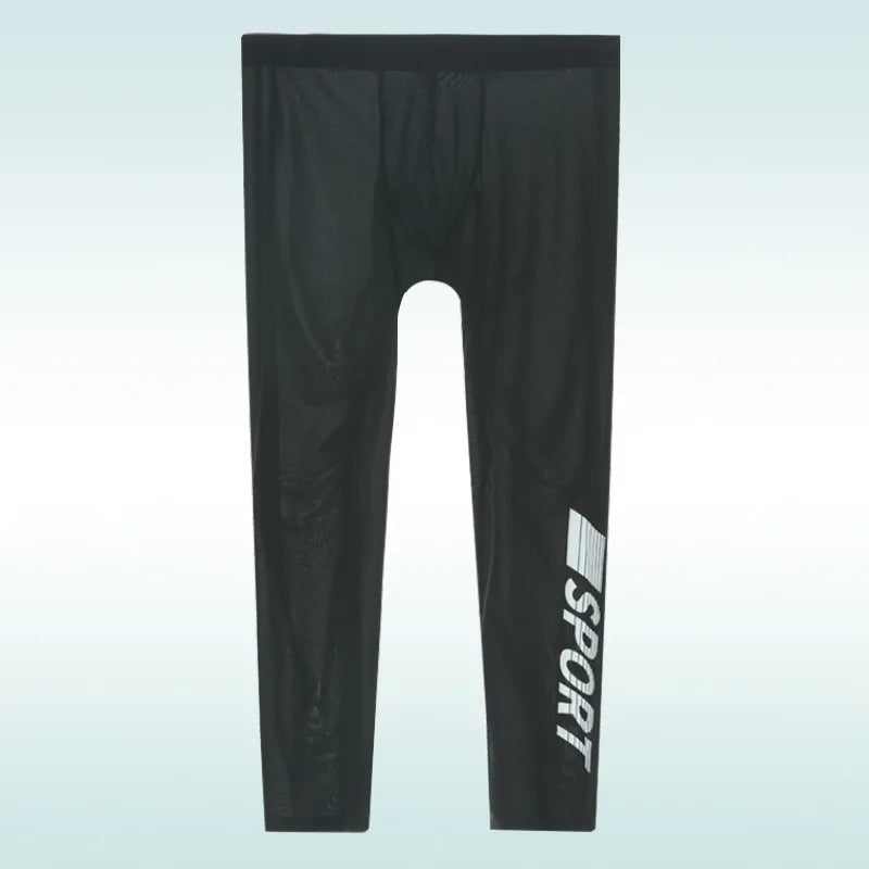 Ultra Thin See Through Men's Tight Fitness Running Sweatpants Leggings Plus Size Training Joggers Sweat Trousers