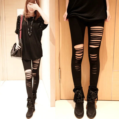 2025 Sexy Leggings Ripped Leggins Women Low Waist Pants Hollow Out Leggings Stretch Dancing Club Street Pants