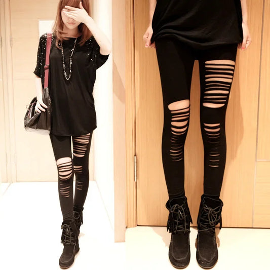 2025 Sexy Leggings Ripped Leggins Women Low Waist Pants Hollow Out Leggings Stretch Dancing Club Street Pants