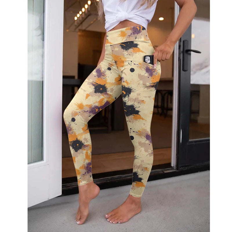 LETSFIND New Arrival Women Pockert Elastic Pants Fashion High Waist 3D Digital Printing Stretch Fitness Sexy Girls Leggings