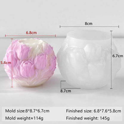 Tulip Flower Ball Candle Mold Floral Sphere Silicone Mold DIY Aromatherapy Wax Plaster Diffuser Stone Home Decor