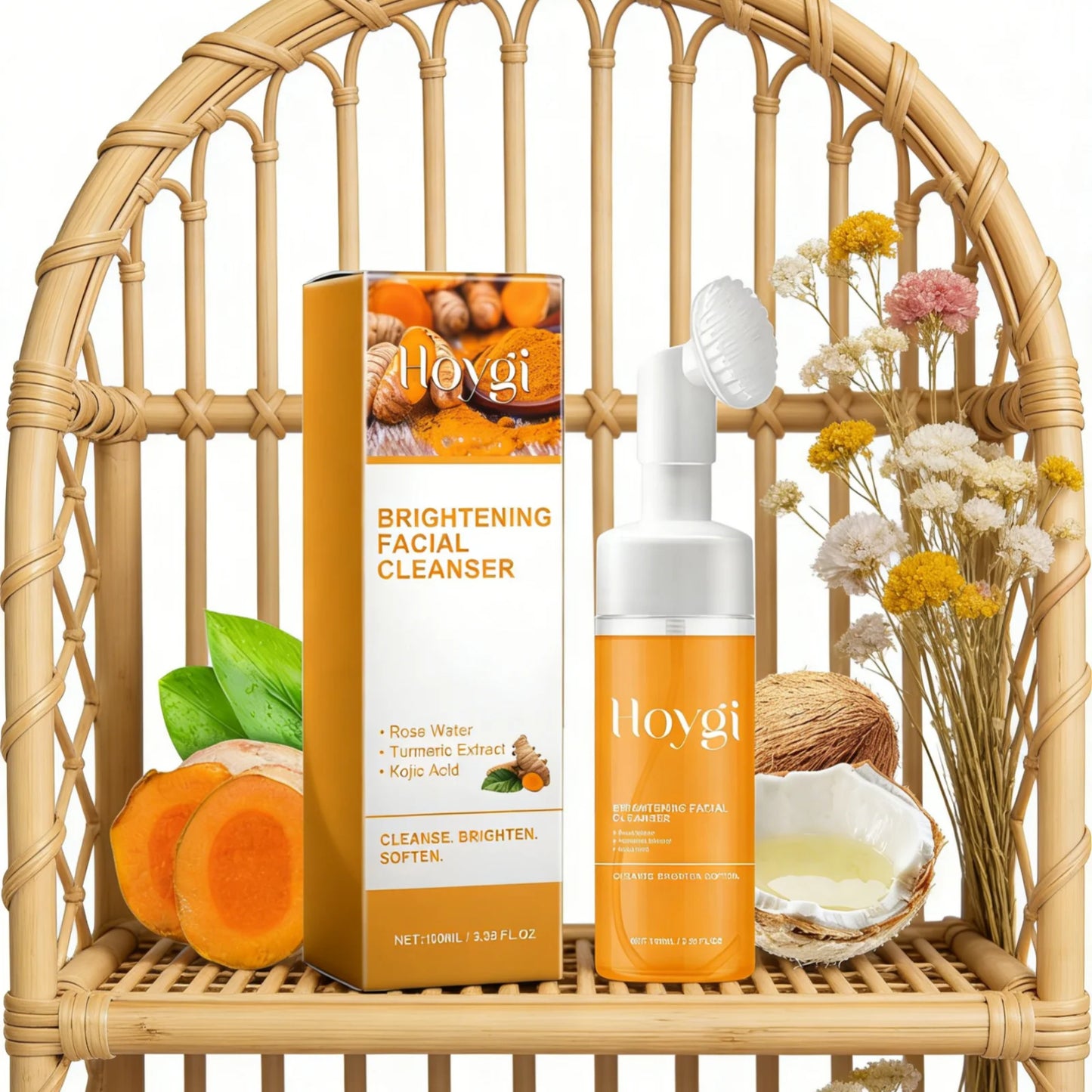 Hoygi Brightening Facial Cleanser Oil Control Deep Cleansing Softening Skin Smoothing Natural Formula Turmeric Foaming Cleanser