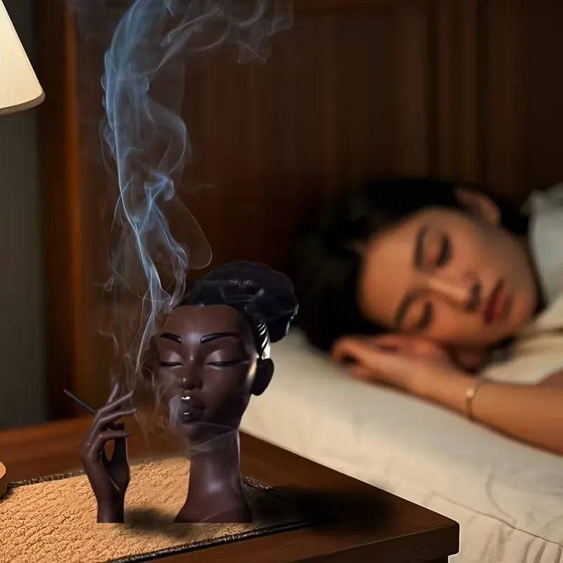Head Incense Burner Holder Black Woman Smoking Resin Sandalwood Censer Incense Craft Desk Home Decoration ornament