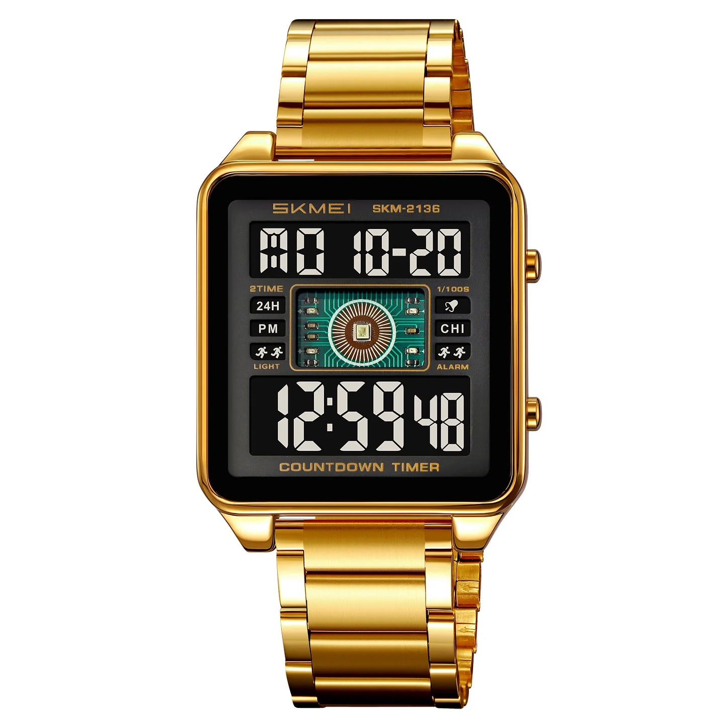 SKMEI 2136 lighting Stylish Mens Digital Watch Stainless Steel Countdown Stopwatch Wristwatch Fashion Electronic Movement Clock