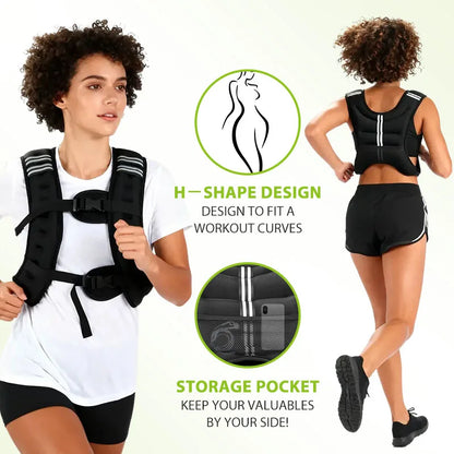 12lb Weight Vest with Reflective Stripe/Pocket for Workout, Strength Training, Running, Fitness, Muscle Building, Weightlifting