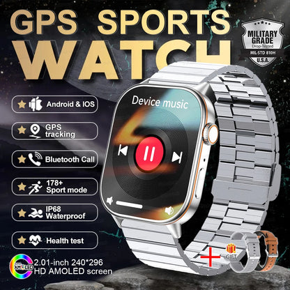 2025 New Outdoor Military GPS Smart Watch 2.01-inch AMOLED Screen BT Call 178+ Sport Mode IP68 Waterproof Smartwatches Man Women