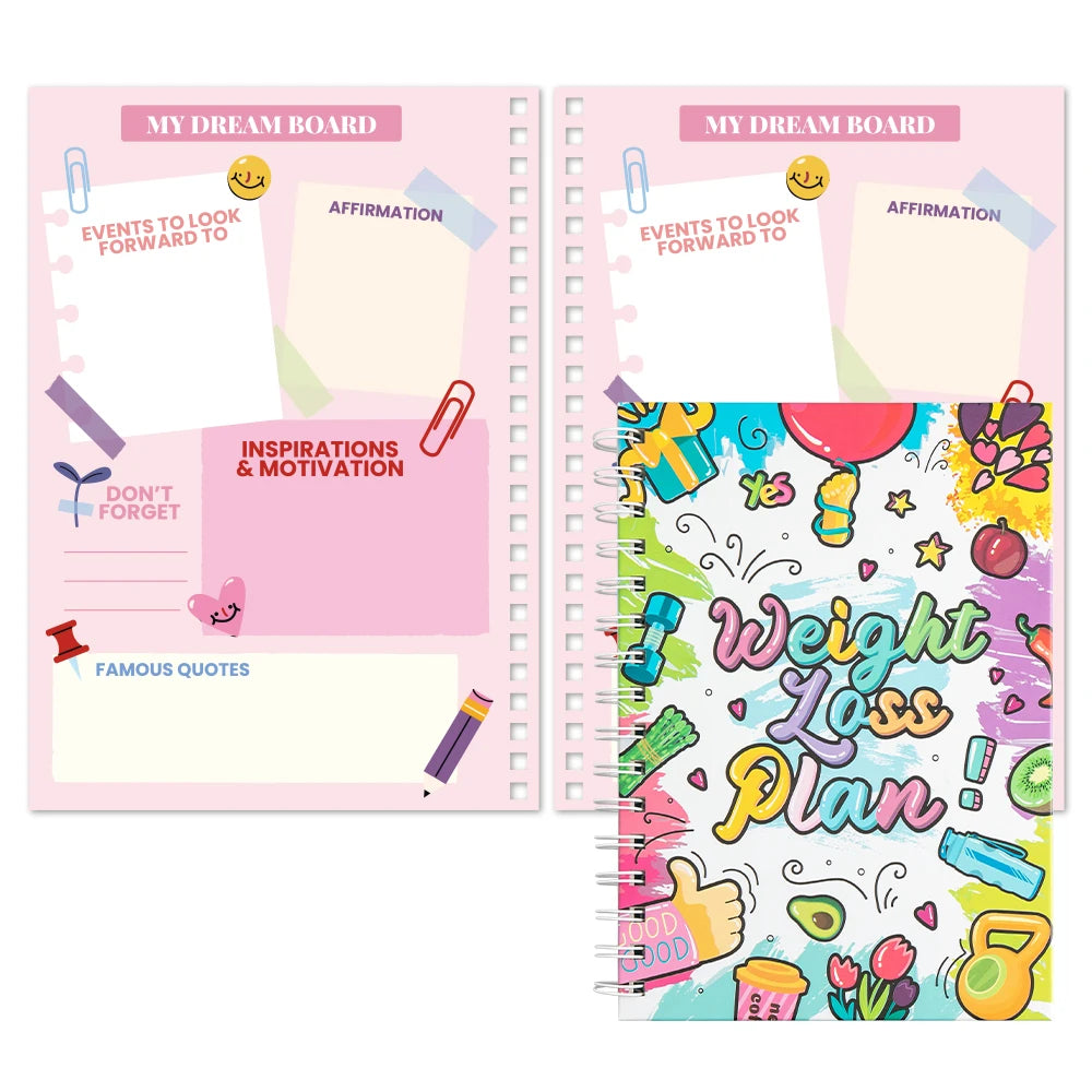 72Sheets A5 Spiral Weight Loss Planner With Stickers Undated Fitness Tracker For Daily Weekly Workout Diet Log Goal Setting