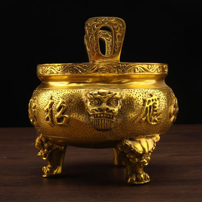 Pure Copper Classical Incense Burner Buddha Worship Fengshui Censer God of Wealth Attraction Ornament for Home Decor